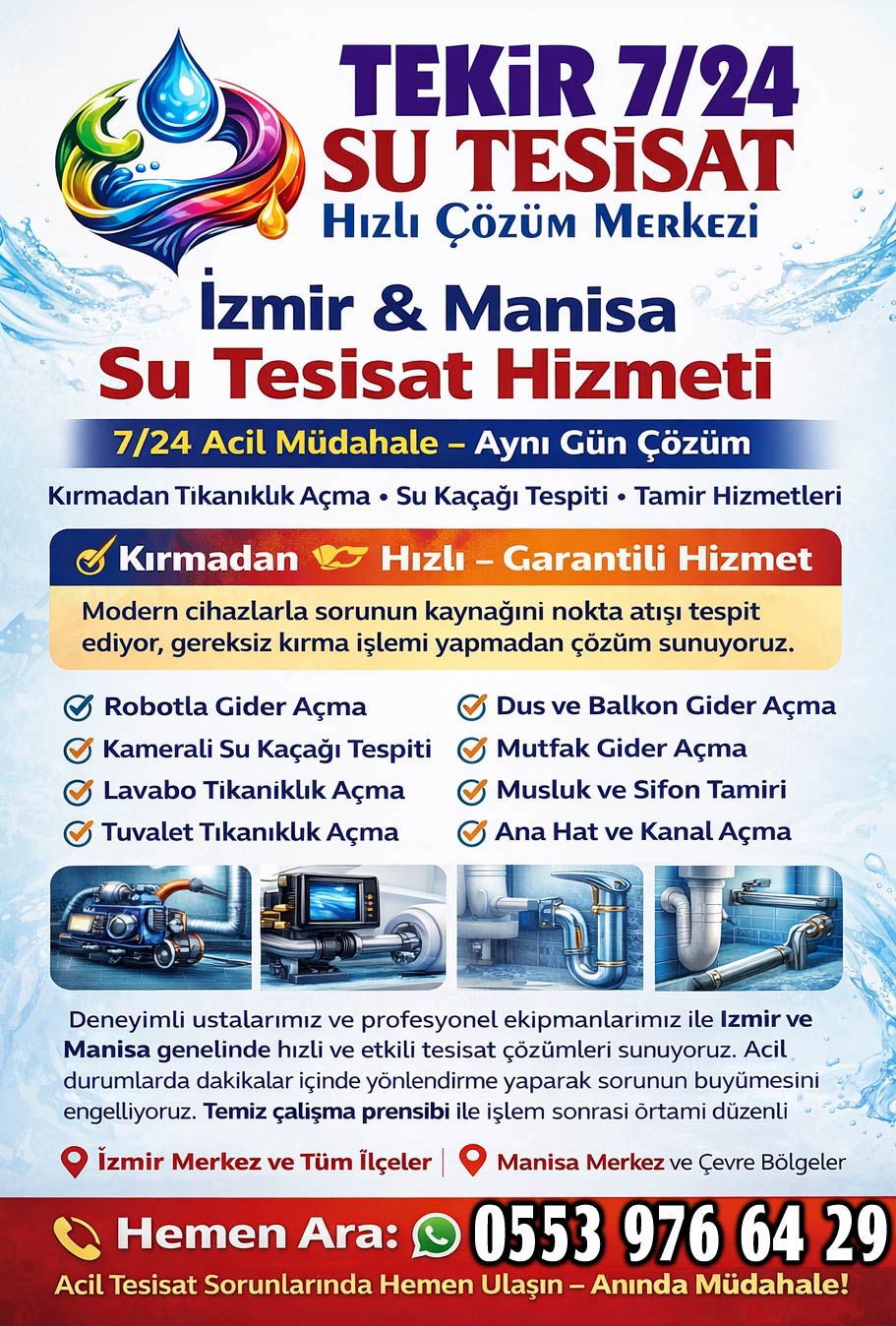 Modern ekipmanlarla donatılmış profesyonel tesisat hizmeti sayesinde sorunlarınızı büyümeden çözüyor yaşam alanlarınızı güvenli ve konforlu hale getiriyoruz